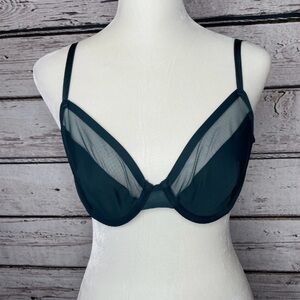 Victoria’s Secret Unlined Demi Bra 32DD Underwire Dark Green‎ Super Sexy Mesh